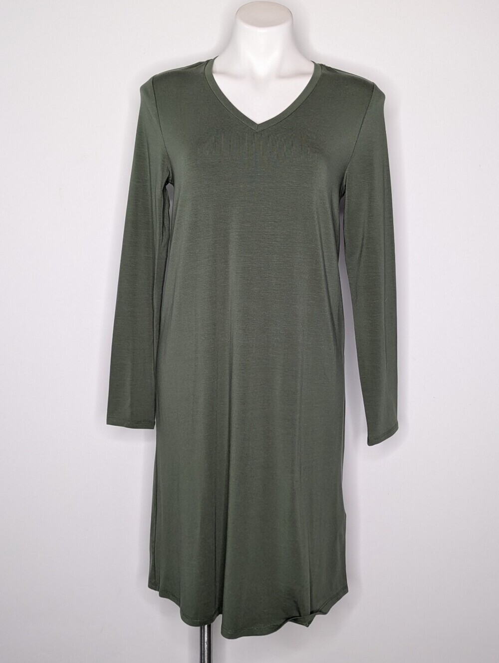 Eileen Fisher Green Tencel Blend V Neck Midi Dress XS